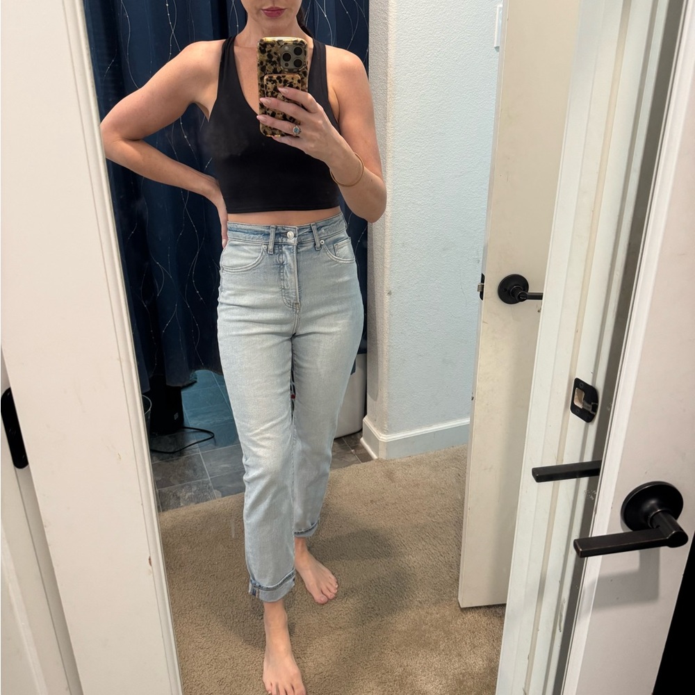 Express Light Blue High-Rise Slim/Straight Leg Jeans